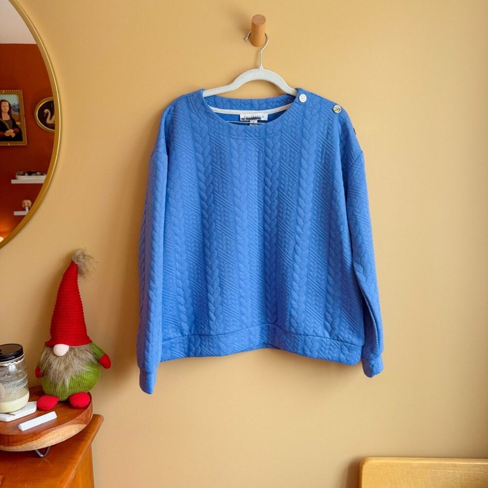 Emily Daniels Blue Quilted Button Shoulder Sweatshirt Size Large